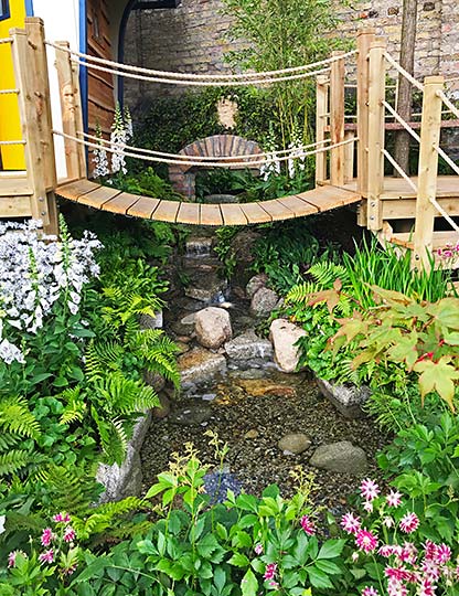 Water garden design with woodland theme.