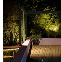 Garden lighting is used in the decking to enhance the plan.