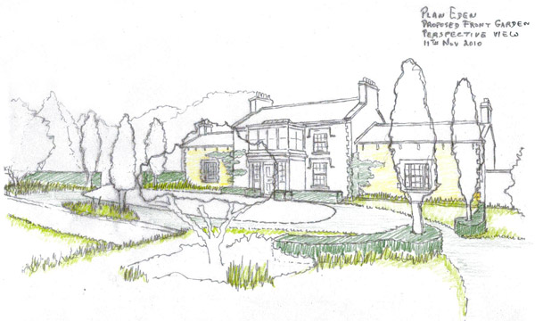 Design drawing of the landscape restoration of a country garden.